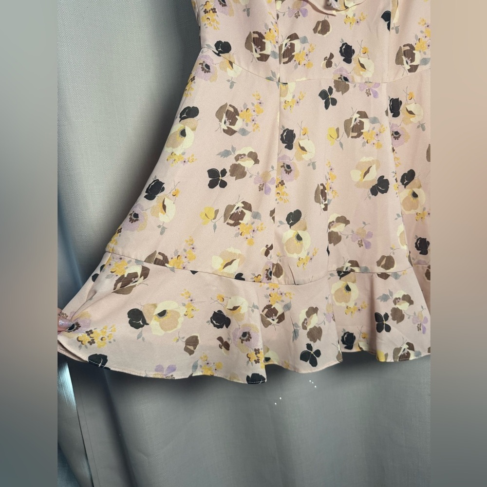 ASOS Light Pink and Yellow Floral Sleeveless Ruffle Mini Dress Size 6 - Picture 4 of 8